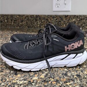 Hoka Black and White Athletic Sneakers ladies Clifton, 6 size 8.5